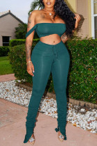 Green Acrylic Fashion Celebrities Solid Draped Two Piece Suits pencil Sleeveless Two Pieces