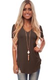 Brown Fashion Casual Regular Stand Solid Slim Tees & T-shirts