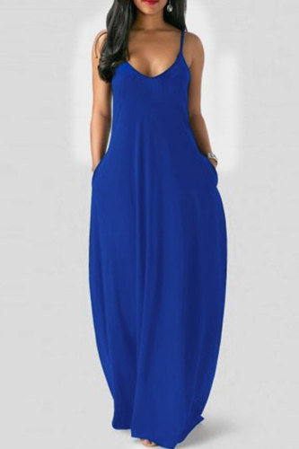 Latte Blu. Moda sexy casual senza spalline senza maniche vestito da principessa vestito a terra abiti solidi