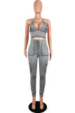 Grey Sexy Fashion Solid Patchwork pencil Sleeveless Two-piece Pants Set