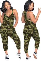 Groene sexy mouwloze slip-jumpsuits met modeprint