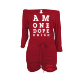 Red Drawstring Mid Letter Loose shorts Rompers