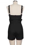 Black Fashion Sexy Solid zipper Patchwork Sleeveless O Neck Rompers