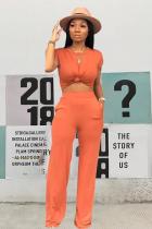 Orange Casual Fashion Bandage Crop Top Solid Straight Zweiteiliges Hosenset