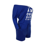 Barboteuses shorts amples bleu avec cordon de serrage et lettre moyenne