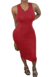 Красные модные однотонные асимметричные платья с открытой спиной и круглым вырезом