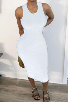 White Fashion Solid Backless Asymmetrical O Neck Asymmetrical Dresses