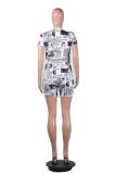 White Fashion Casual Print Two Piece Suits Letter Slim fit Regular Short Sleeve Two-Piece Short