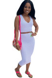 White Fashion Sexy Patchwork Solid A-line skirt Two-Piece Dress