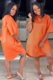 Оранжевый взрослый сексуальный модный короткий рукав с короткими рукавами и круглым вырезом прямой длиной до колен однотонный пэчворк Ca