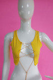 Yellow White Red Black Green Yellow cardigan Sleeveless Patchwork Solid Tops