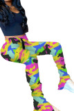 purple Green Orange Yellow purple Army Green Elastic Fly Mid camouflage Boot Cut Pants Bottoms