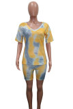 Blue Fashion Sexy adult Patchwork Print Tie Dye Two Piece Suits Straight Short Sleeve Two Pieces