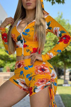 Yellow Fashion Active Print Two Piece Suits Straight Long Sleeve Two Pieces