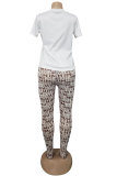 White Fashion Sexy adult Letter Patchwork Print Two Piece Suits pencil Short Sleeve Two Pieces
