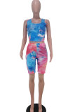 Blue Fashion Casual adult Patchwork Print Tie Dye Two Piece Suits pencil Sleeveless Two Pieces