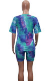 Blue Fashion Sexy adult Patchwork Print Tie Dye Two Piece Suits Straight Short Sleeve Two Pieces