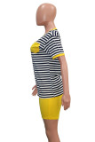 Jaune Fashion Casual Striped Two Piece Suits Straight Short Sleeve Two Pieces