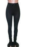 Noir Gris rose rouge Elastic Fly Mid Solid Draped Boot Cut Pants Bottoms
