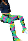 Yellow Green Orange Yellow purple Army Green Elastic Fly Mid camouflage Boot Cut Pants Bottoms