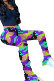 Yellow Green Orange Yellow purple Army Green Elastic Fly Mid camouflage Boot Cut Pants Bottoms