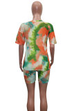 Orange Fashion Sexy adult Patchwork Print Tie Dye Two Piece Suits Straight Short Sleeve Two Pieces