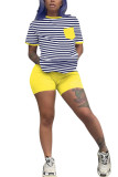 Jaune Fashion Casual Striped Two Piece Suits Straight Short Sleeve Two Pieces