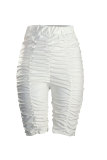 White Black PU Elastic Fly Sleeveless Mid Patchwork Solid Draped pencil Capris Bottoms
