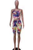 Blue Fashion Casual adult Patchwork Print Tie Dye Two Piece Suits pencil Sleeveless Two Pieces