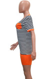 Costumes deux pièces rayés décontractés à la mode orange, manches courtes droites, deux pièces