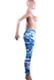 Blue Red Blue Green Elastic Fly Mid camouflage pencil Pants Bottoms