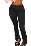 Noir Gris rose rouge Elastic Fly Mid Solid Draped Boot Cut Pants Bottoms
