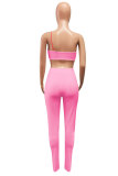 Roze mode volwassen straat patchwork effen tweedelige pakken magere mouwloze twee stukken