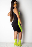 Флуоресцентный зеленый Мода Сексуальная перспектива Сетка Пэчворк Без рукавов Комбинезон с V-образным вырезом