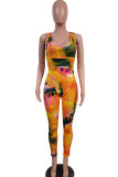 paars Mode Casual Print rits Mouwloze O-hals Jumpsuits