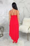 Red Sexy Fashion Tank Sleeveless O neck Asymmetrical Ankle-Length Patchwork Solid asymmetrical
