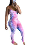 paars Fashion Casual Tie-dyed Milk. Mouwloze slipjumpsuits