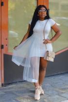 Белая повседневная юбка с короткими рукавами и круглым вырезом, асимметричная юбка, однотонные клубные платья