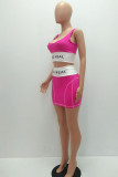 Pink Fashion adult Ma'am Street Letter Patchwork Two Piece Suits Hip skirt Sleeveless Two Pieces