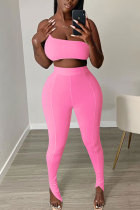Roze mode volwassen straat patchwork effen tweedelige pakken magere mouwloze twee stukken
