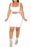 White Fashion Sexy adult Patchwork Solid Bandage asymmetrical Two Piece Suits HOLLOWED OUT pencil Sleeveless Two Pieces