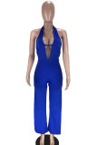 Cyan Fashion Casual Solid Sleeveless V Neck Jumpsuits