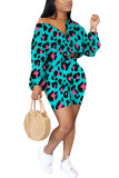 Red Fashion adult Street Leopard Patchwork Print Character Two Piece Suits Straight Long Sleeve Two Pieces