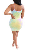 Разноцветная мода для взрослых, милая многоцветная многоцветная юбка без рукавов с открытыми плечами, ступенчатая юбка с мини-принтом, лоскутные платья с завязками и красками