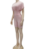 ピンク ファッション カジュアル ソリッド ツーピース スーツ 鉛筆 半袖 ツーピース