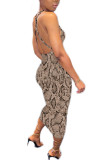 Модная сексуальная леопардовая расцветка с леопардовым принтом, камуфляжная змеевидная бретелька на тонких бретельках, скользящая юбка без рукавов, ступенчатая юбка, платья до середины икры с принтом