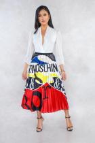 Jupe plissée drapée en Patchwork, élastique multicolore, imprimé mi-long, jupes Capris