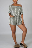 Bleu Fashion Active Striped Print Two Piece Suits Straight Short Sleeve Two Pieces