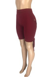 Blue Black Blue Wine Red Zipper Fly Mid Solid bandage Hooded Out Straight Capris Bottoms
