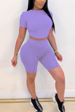 purple Casual Solid Two Piece Suits pencil Short Sleeve Two Pieces